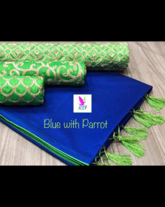 Chanderi Cotton Blue Saree (With 3 Blouse Pieces)