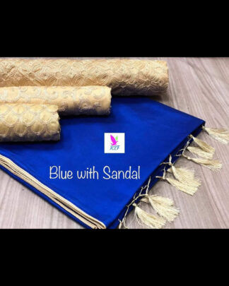 Chanderi Cotton Blue Saree (With 3 Blouse Pieces)