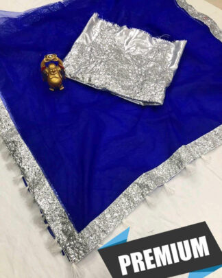 Nylon Mono Net Blue Saree