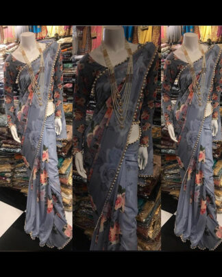 Pure Georgette Bollywood Gray Saree