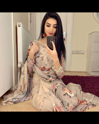 Pure Georgette Gray Bollywood Saree