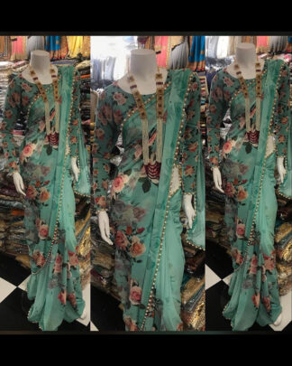 Pure Georgette Green Bollywood Saree