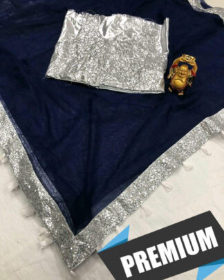 Nylon Mono Net Navy Saree