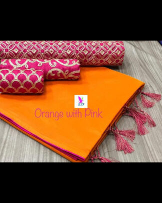Chanderi Cotton Orange Saree (With 3 Blouse Pieces)