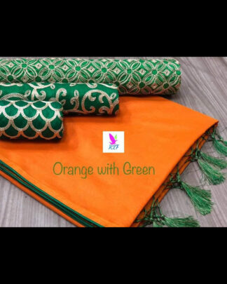 Chanderi Cotton Orange Saree (With 3 Blouse Pieces)