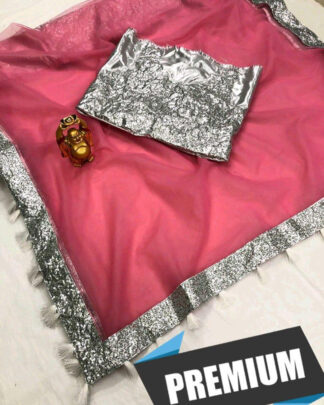 Nylon Mono Net Pink Saree