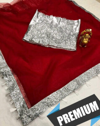 Nylon Mono Net Red Saree
