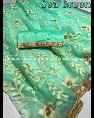 Priyanka Chopra Heavy Mono Net Turquoise Saree