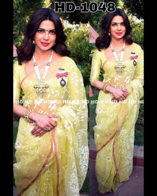 Priyanka Chopra Heavy Mono Net Yellow Saree