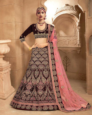 Velvet Bridal Lehenga Choli In Red