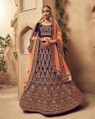 Velvet Bridal Lehenga Choli In Turquoise