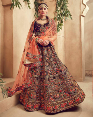 Gold Velvet Bridal Lehenga Choli