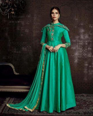 Designer Tapeta Silk Turquoise Gown