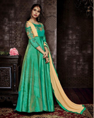 Designer Tapeta Silk Turquoise Gown