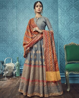 Gray Wedding Pure Cotton Jacquard Designer Gown