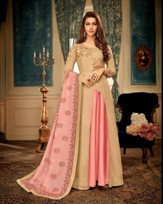 Maslin Beige And Pink Designer Gown