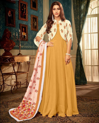 Yellow Maslin Designer Gown