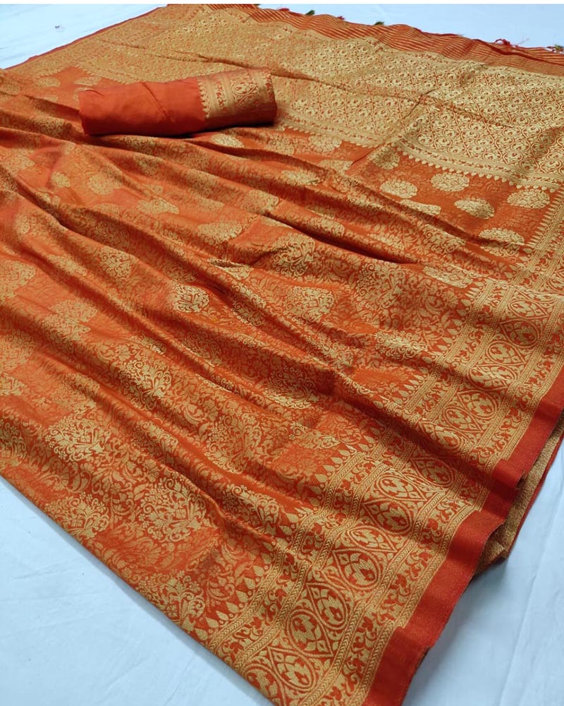 Pure Soft Silk Orange Saree