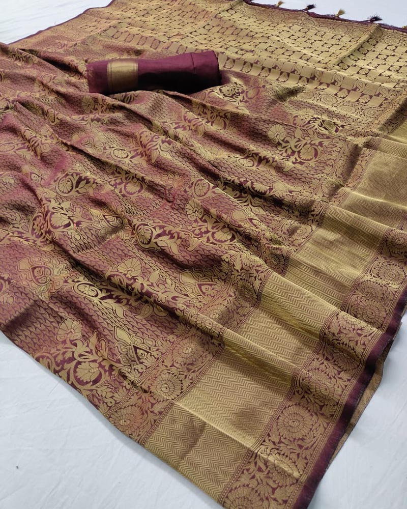 Pure Soft Silk Brown Saree