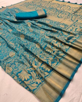 Pure Soft Silk Turquoise Saree