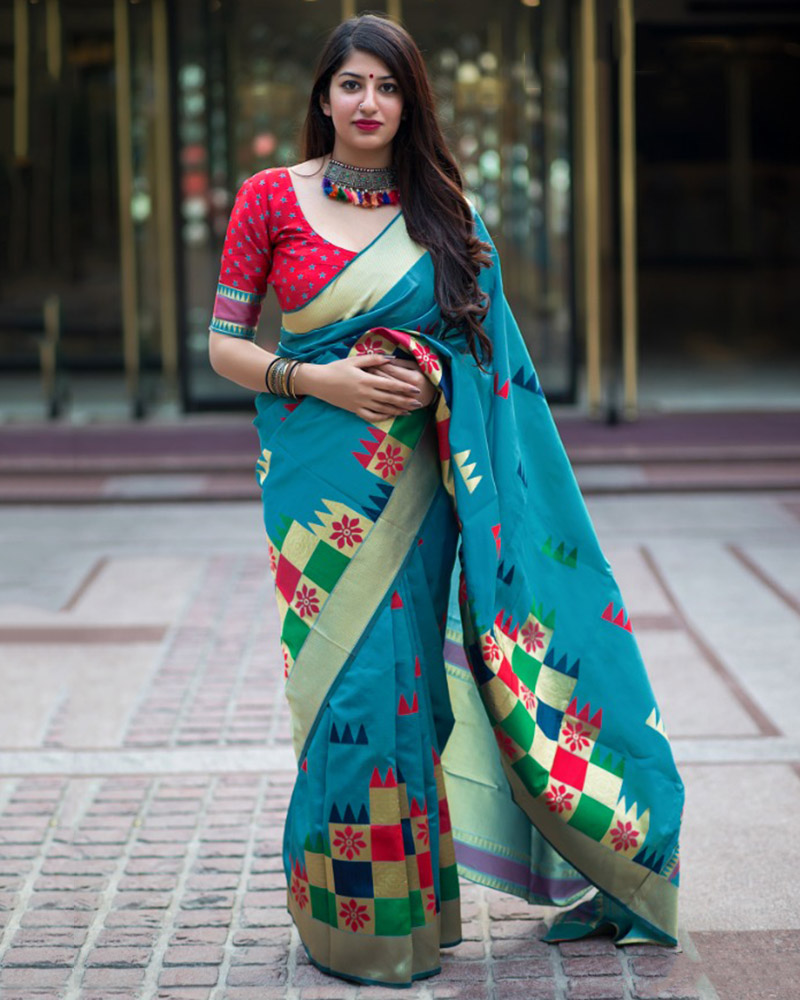Banarasi Weaving Silk Turquoise Saree