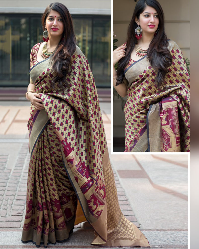 Banarasi Weaving Silk Multicolor Saree - Image 2