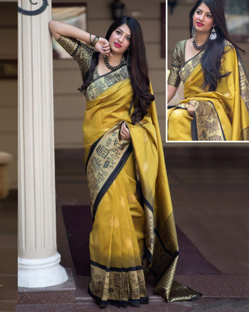 Banarasi Weaving Silk Yellow Saree - Image 2