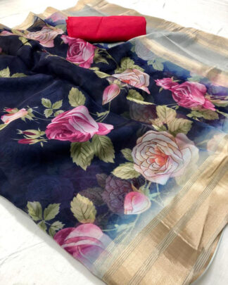 Organza Silk Blue Saree