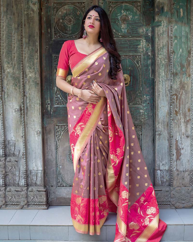 Pure Jamdani Silk Mauve Saree