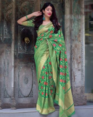 Pure Jamdani Silk Green Saree