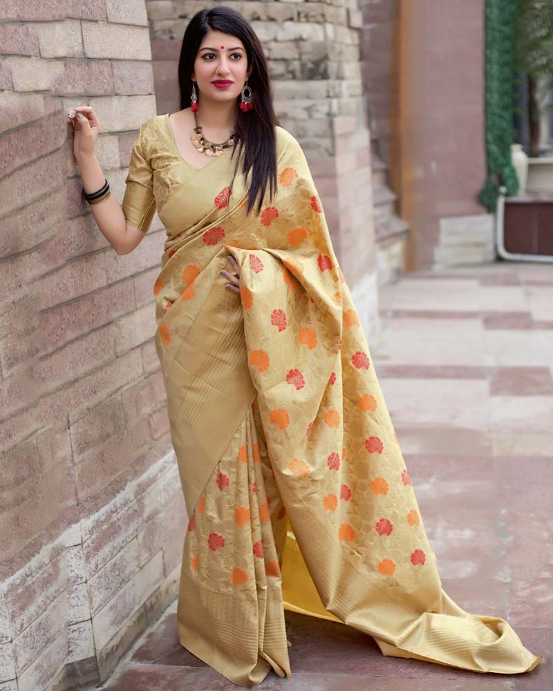 Pure Jamdani Silk Beige Saree