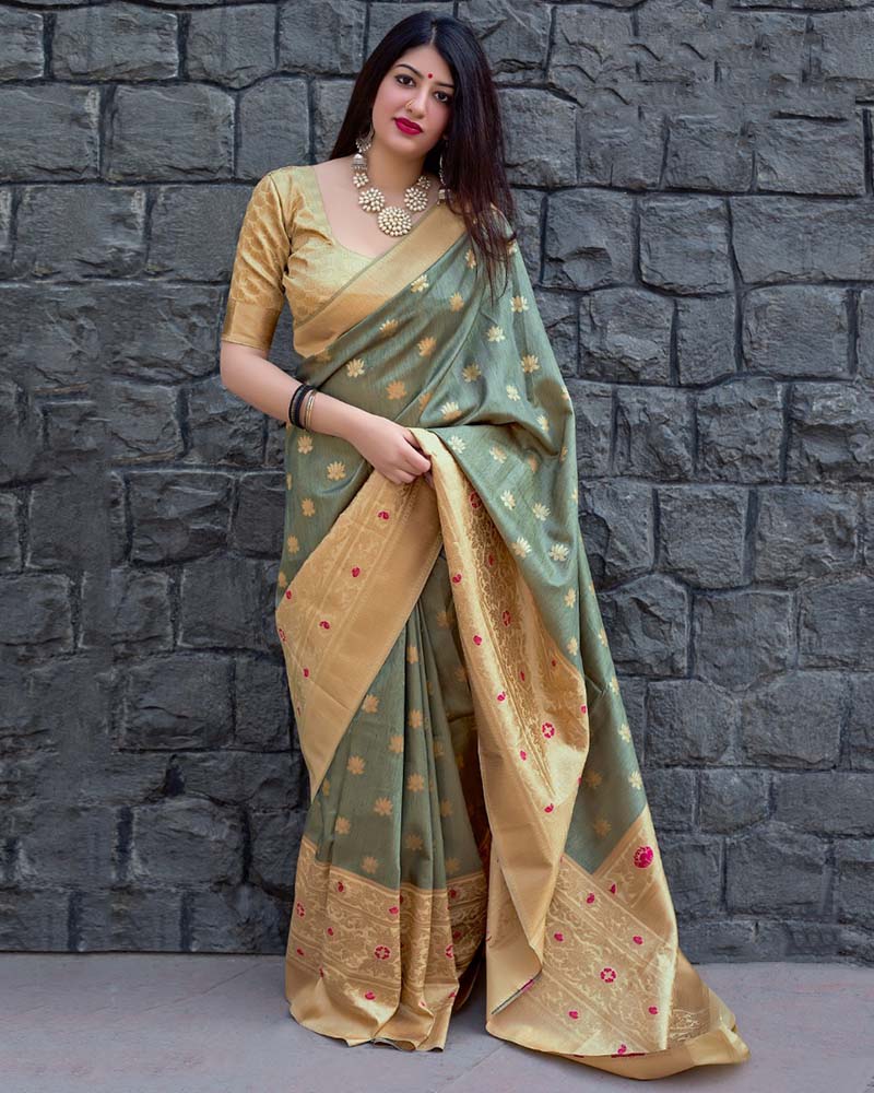 Pure Jamdani Silk Mehendi Green Saree