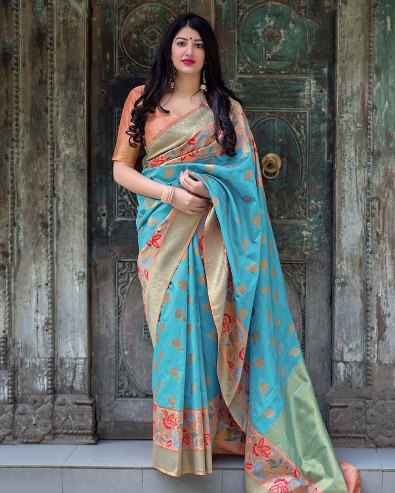 Pure Jamdani Silk Sky Blue Saree