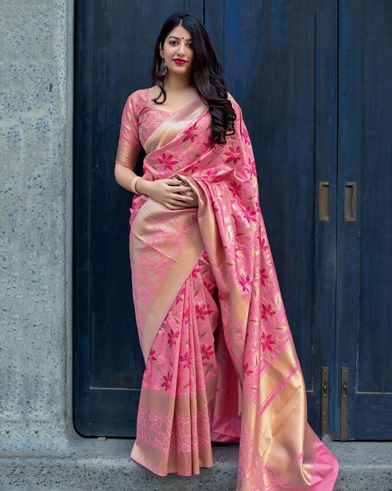 Pure Jamdani Silk Pink Saree