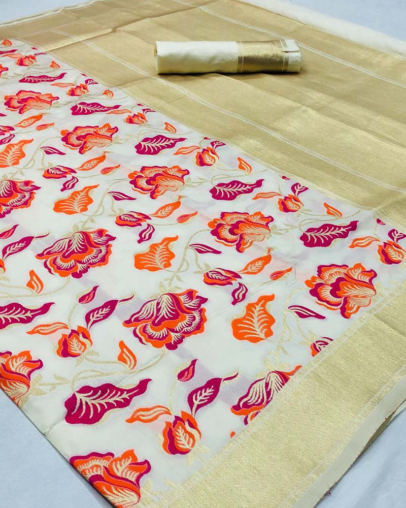 Silk Weaving White And Multi Saree