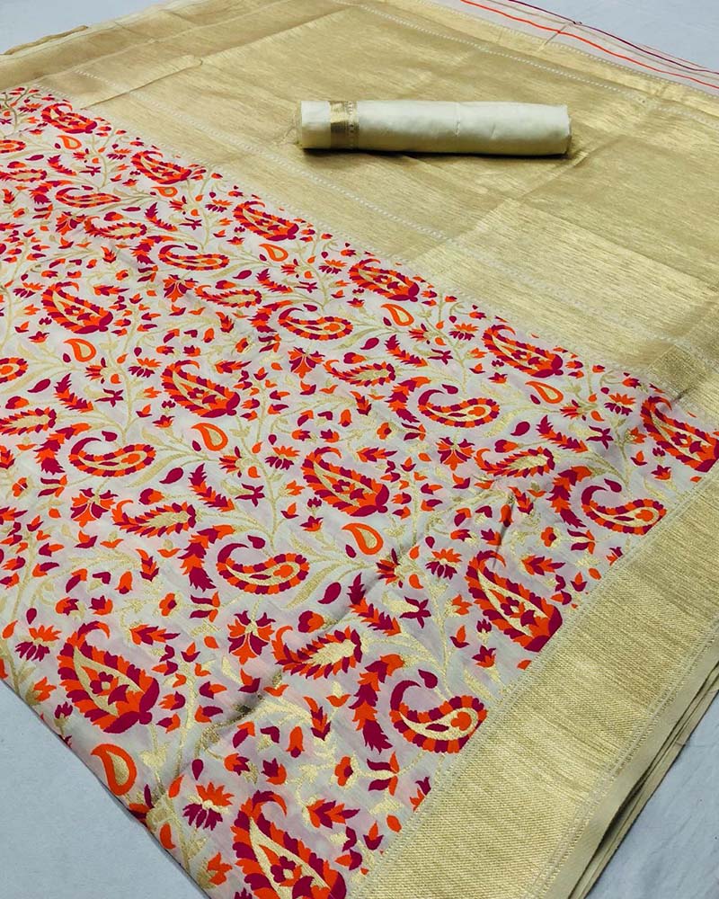 Silk Weaving White And Multi Saree