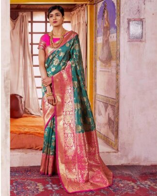 Silk Sea Green And Pink Saree
