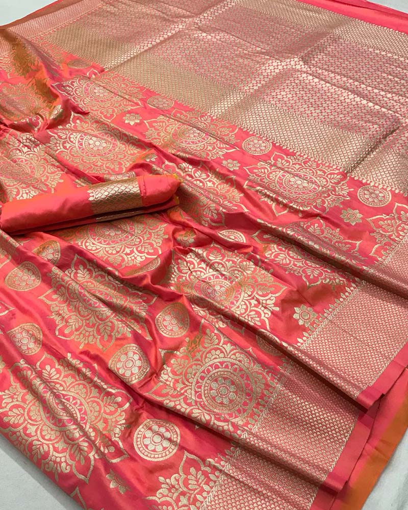 Pure Silk Peach Saree