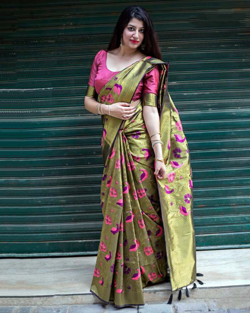 Pure Silk With Meenakari Weaving Gold Saree