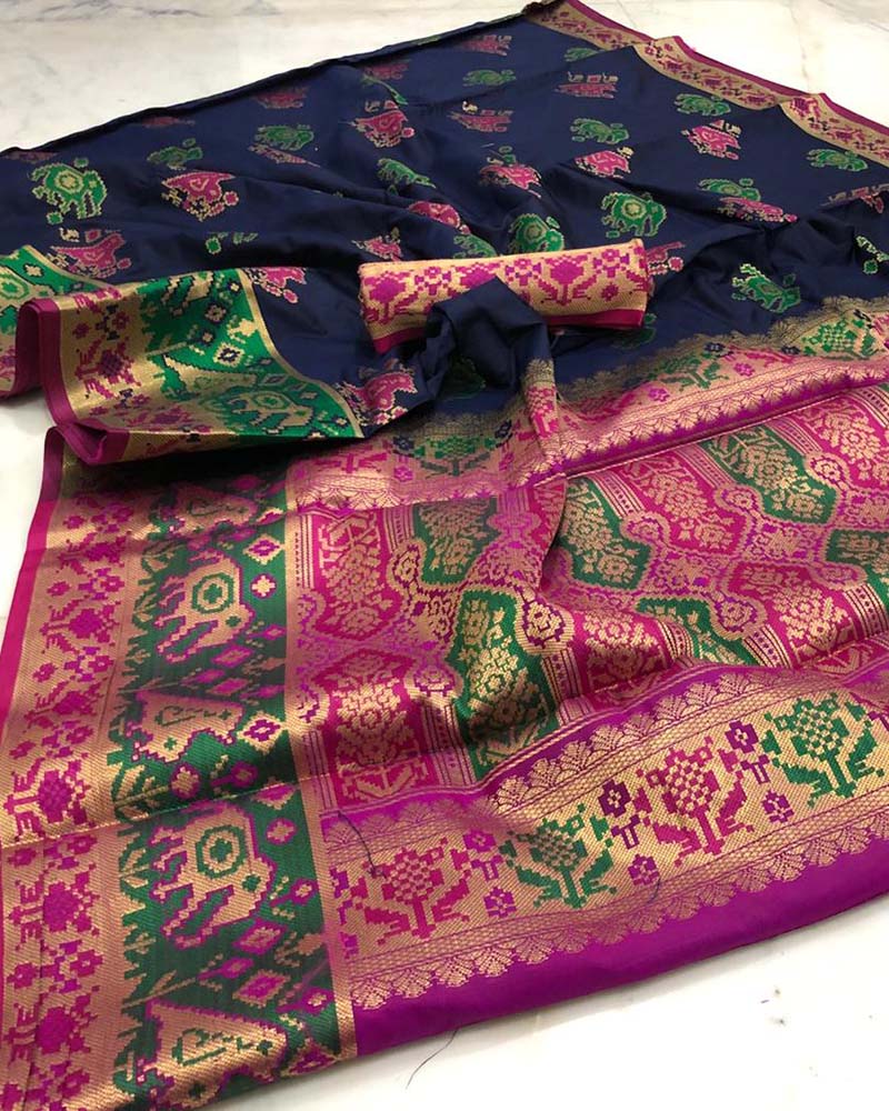 Soft Cotton With Weaving Blue Saree