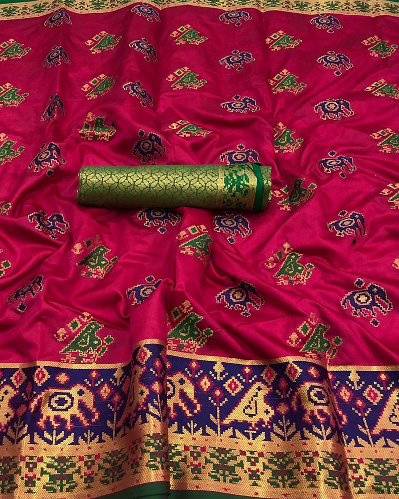 Soft Cotton With Weaving Dark Pink Saree