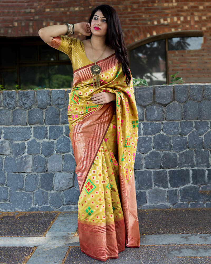 Silk Weaving Yellow Saree