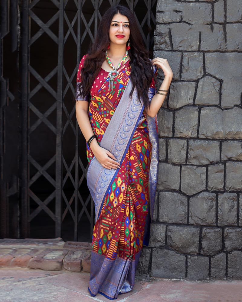 Silk Weaving Maroon Saree