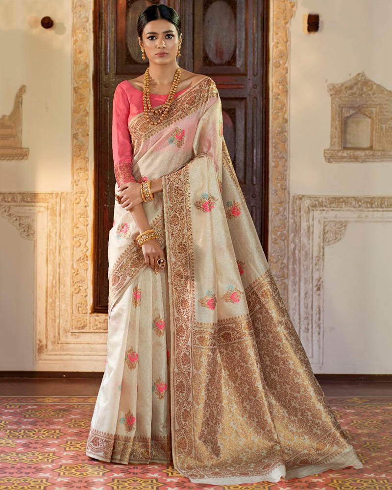 Silk Weaving White Saree