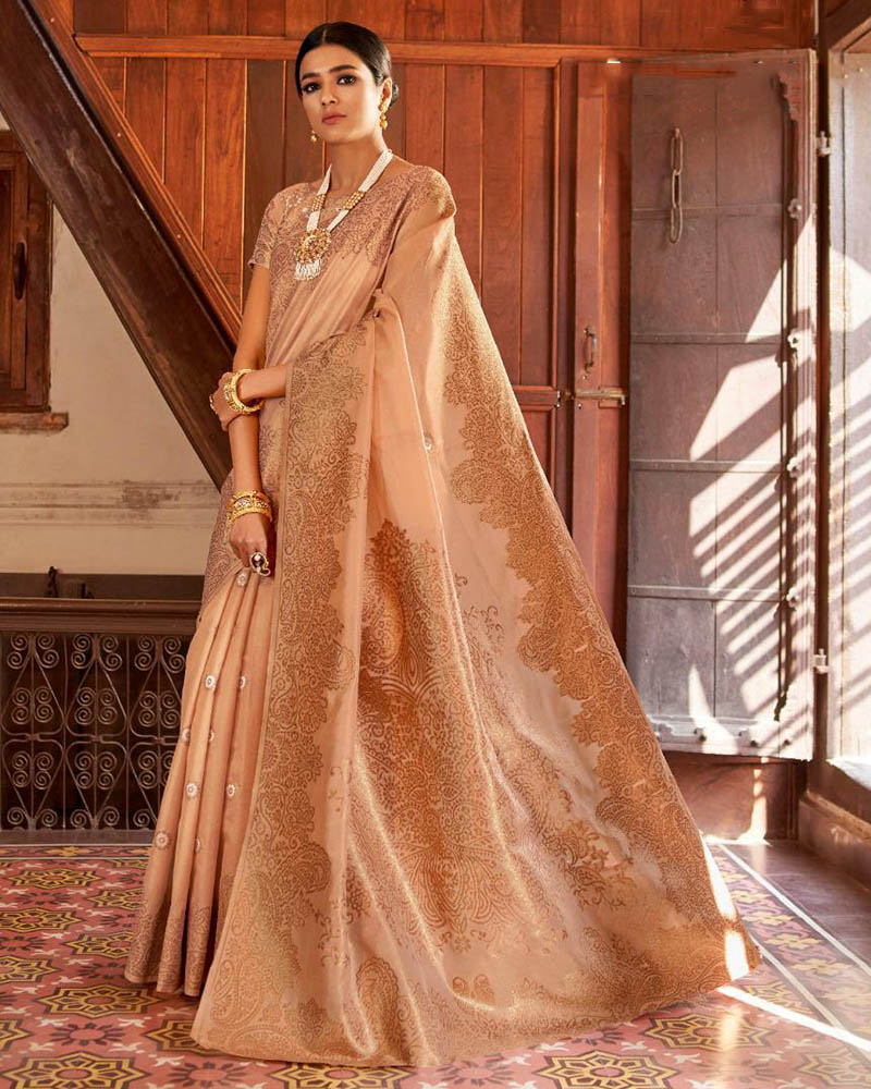 Silk Weaving Peach Saree