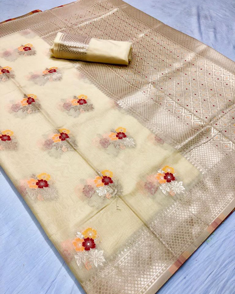 Cotton Silk Beige Saree