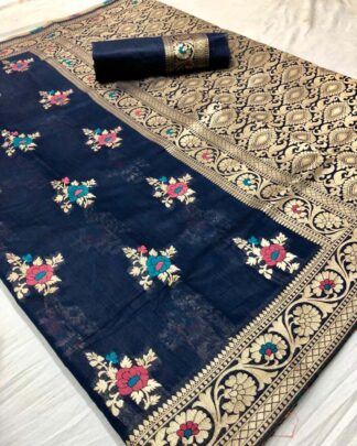Cotton Silk Navy Saree