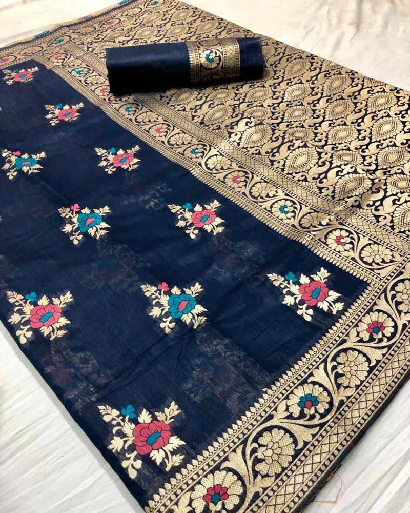 Cotton Silk Navy Saree