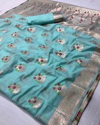 Cotton Silk Sky Blue Saree