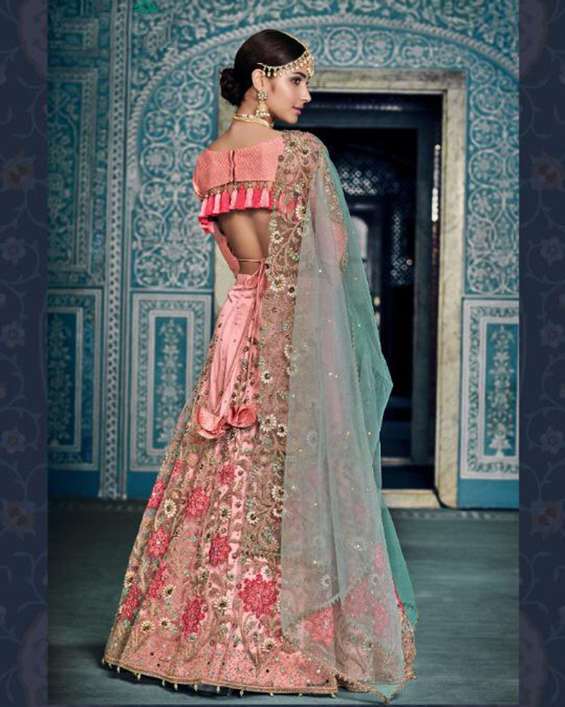 Peach Net Bridal Lehenga Choli - Image 2